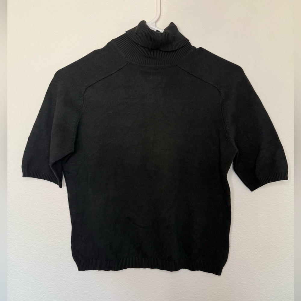 75% Silk mock neck short sleeve sweater